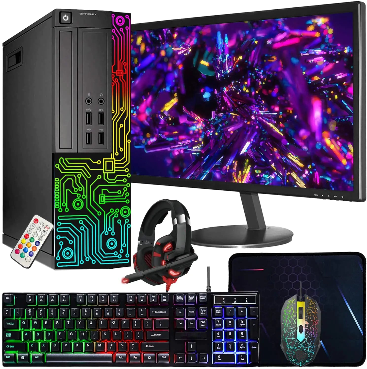 Dell Optiplex Small Desktop Computer (SFF) PC | Quad Core Intel i5 (3.2GHz) | 16GB DDR3 RAM | 512GB SSD | 24 Inch Monitor | RGB Gaming Keyboard & Mouse Headset | Windows 10 Pro (Renewed)