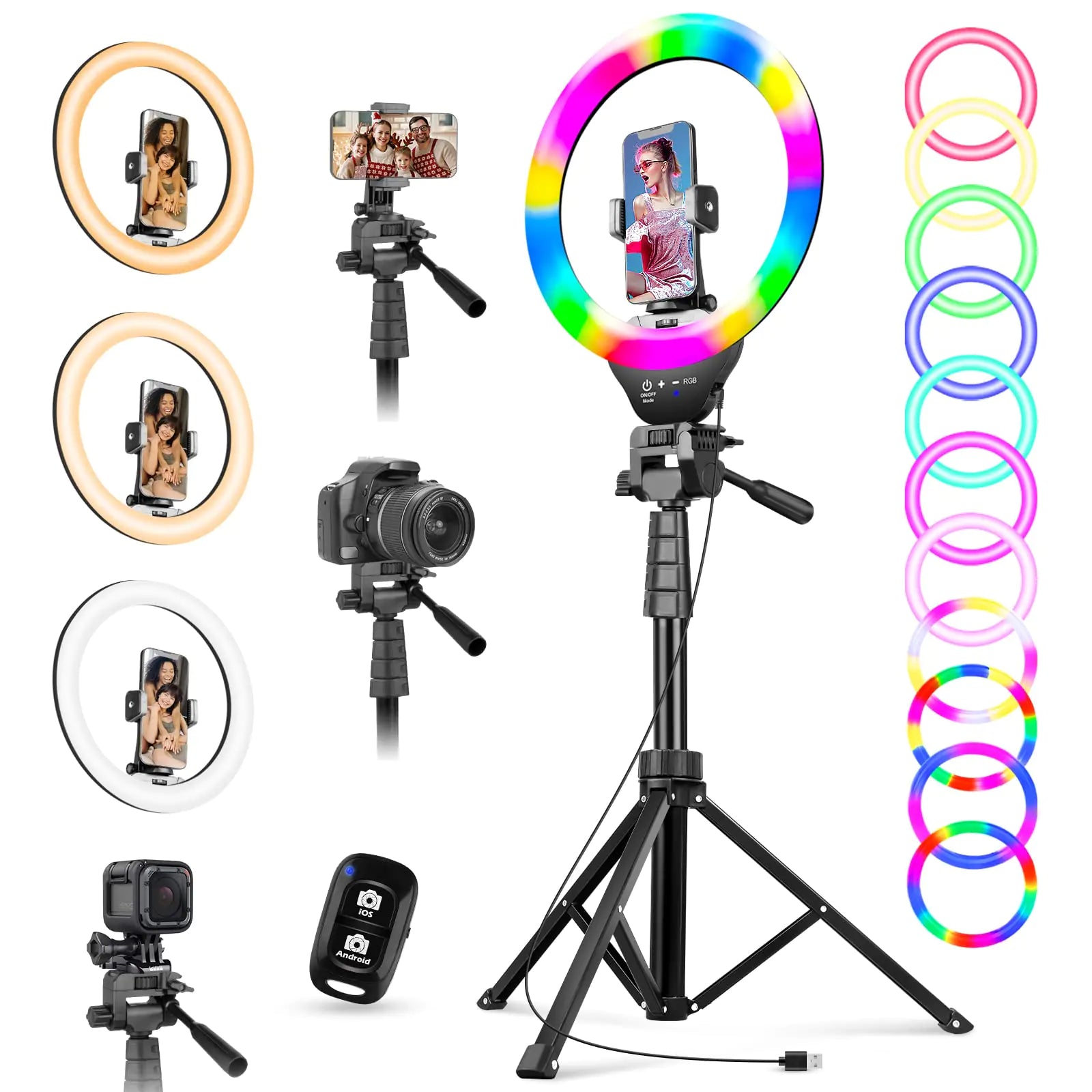 Torjim 12" RGB Ring Light with 67" Tripod Stand Selfie Ring Light with Phone Holder & Wireless Remote 3 CCT Modes & 12 Color Modes LED Ring Light for Selfie/Makeup/TikTok/YouTube