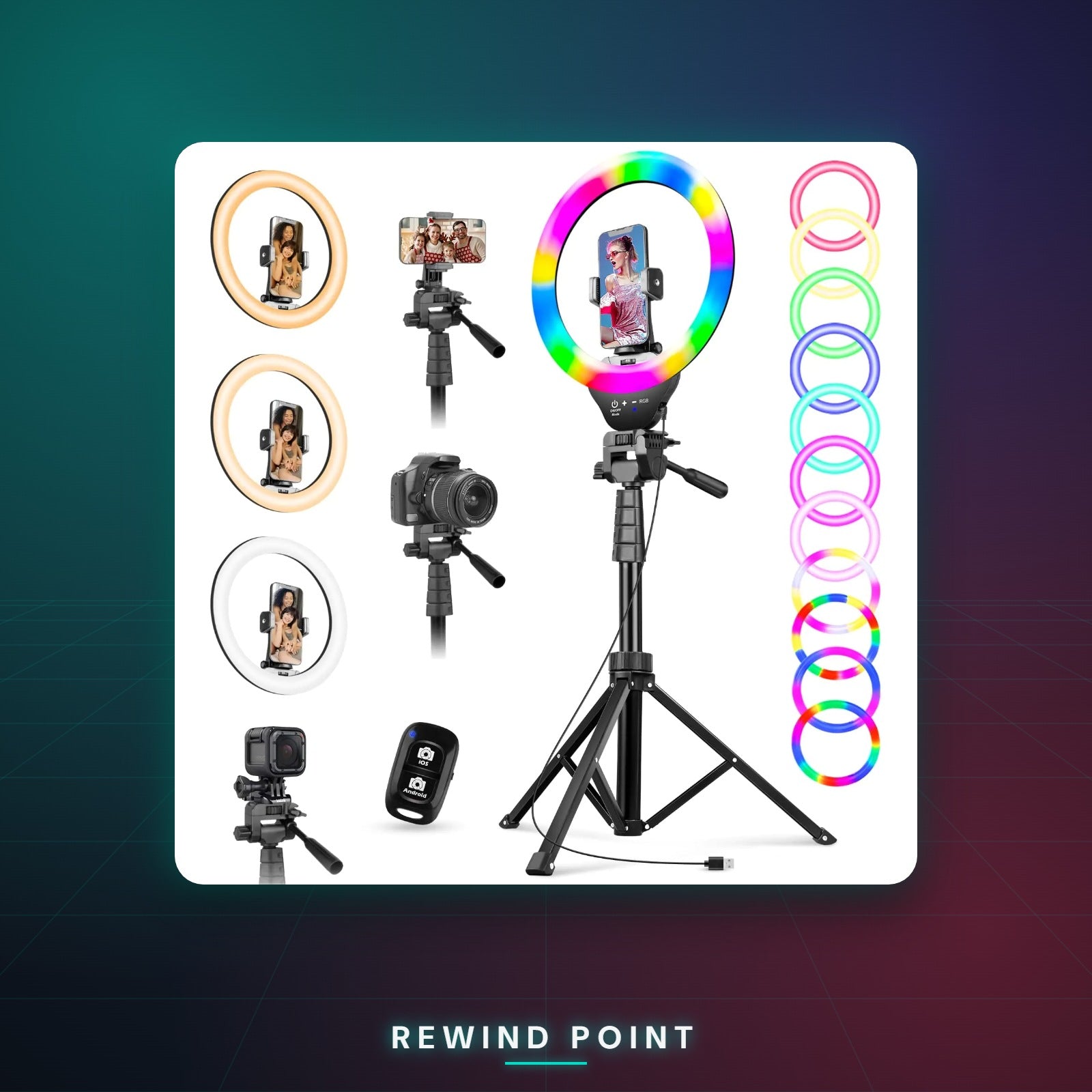 Torjim 12 inch RGB Ring Light with Tripod - Rewind Point